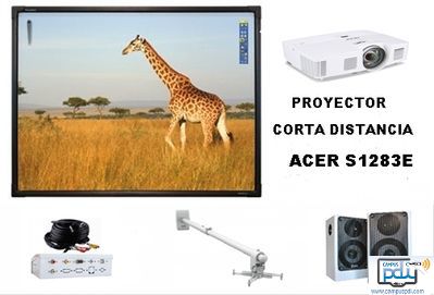 Pizarra Digital Promethean táctil ActiveBoard ABT78D + Video proyector corto Acer S1283E + soporte + pareja de altavoces + caja de conexiones con cableado de 5mts.'