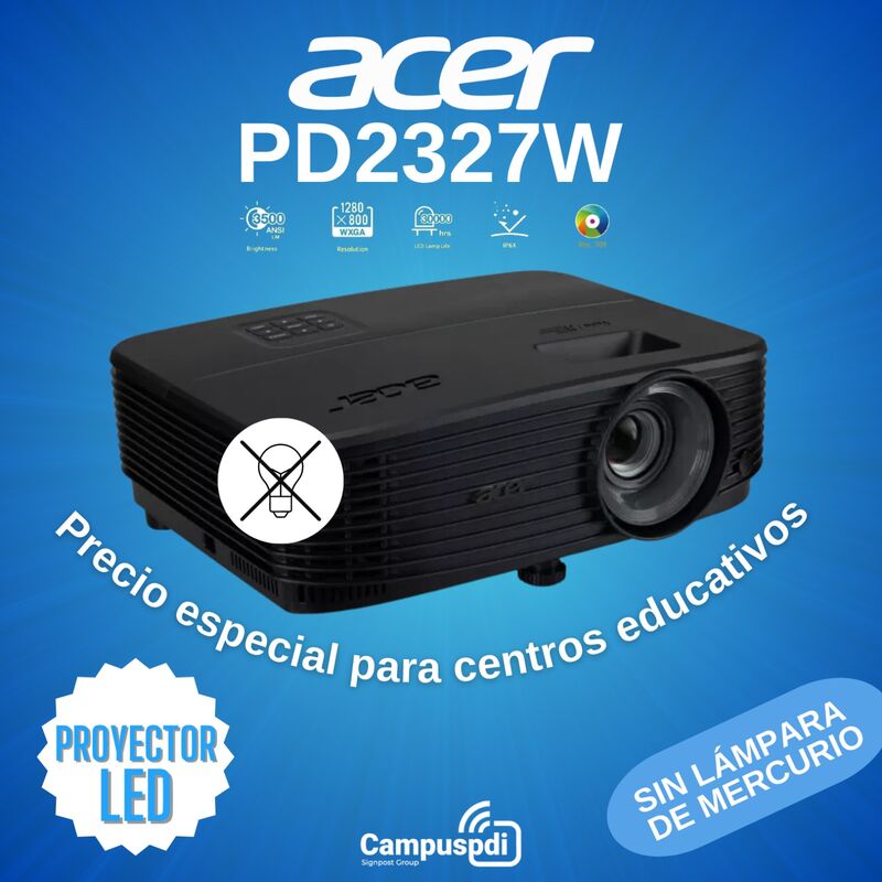 SIN LÁMPARA DE MERCURIO. Video Proyector LED ACER PD2327W
